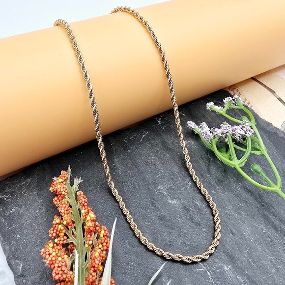 Rose Gold Rope Chain Necklace – Elegant Twist Design, XPNL0019 - Picture 1 of 12